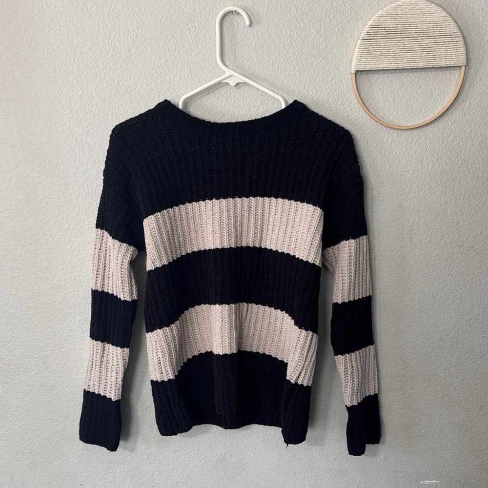 Elegant Black and Cream Striped Women's Sweater